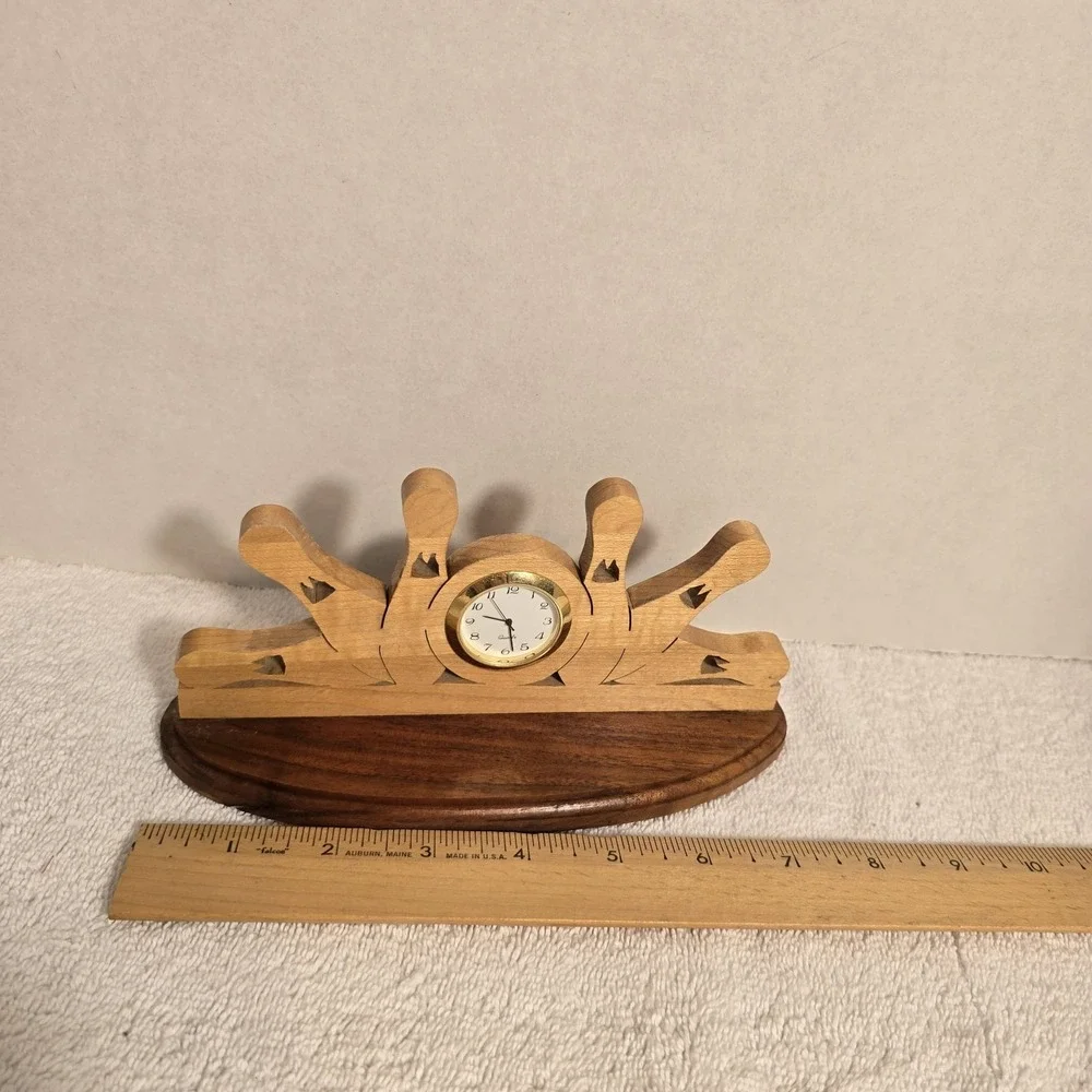 Vintage Handcrafted Wood Bowling‎ Clock 7x3